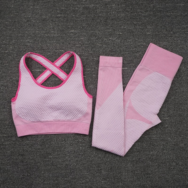 2/3PCS Seamless Women Yoga Set Workout Sportswear Gym Clothing Fitness Long Sleeve Crop Top High Waist Leggings Sports Suits