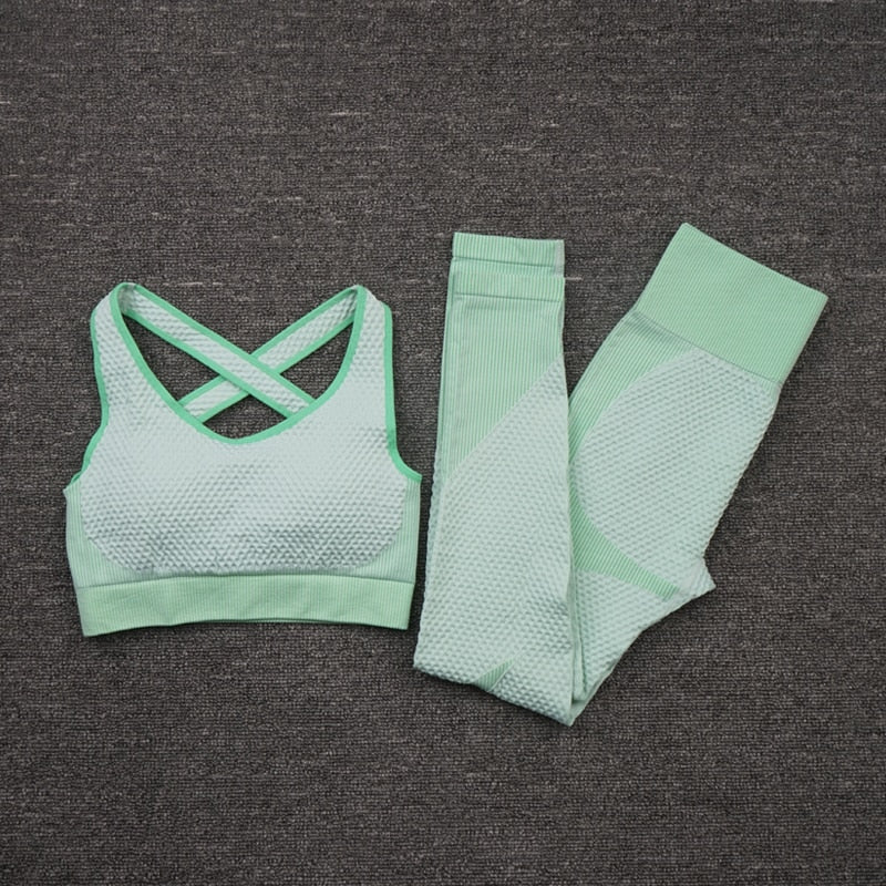 2/3PCS Seamless Women Yoga Set Workout Sportswear Gym Clothing Fitness Long Sleeve Crop Top High Waist Leggings Sports Suits