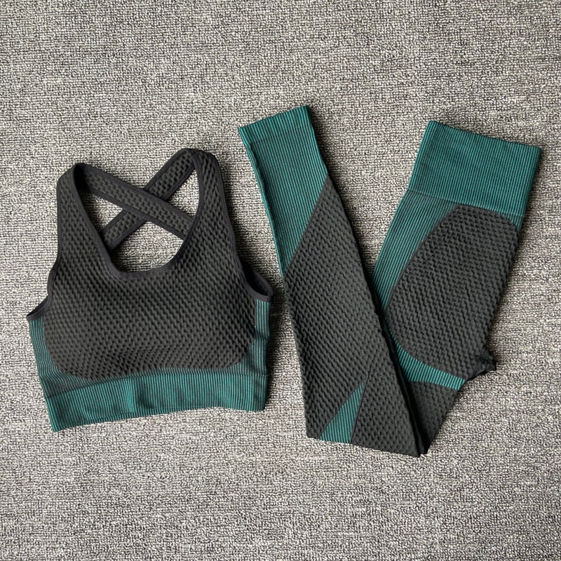 2/3PCS Seamless Women Yoga Set Workout Sportswear Gym Clothing Fitness Long Sleeve Crop Top High Waist Leggings Sports Suits