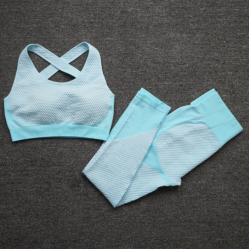 2/3PCS Seamless Women Yoga Set Workout Sportswear Gym Clothing Fitness Long Sleeve Crop Top High Waist Leggings Sports Suits