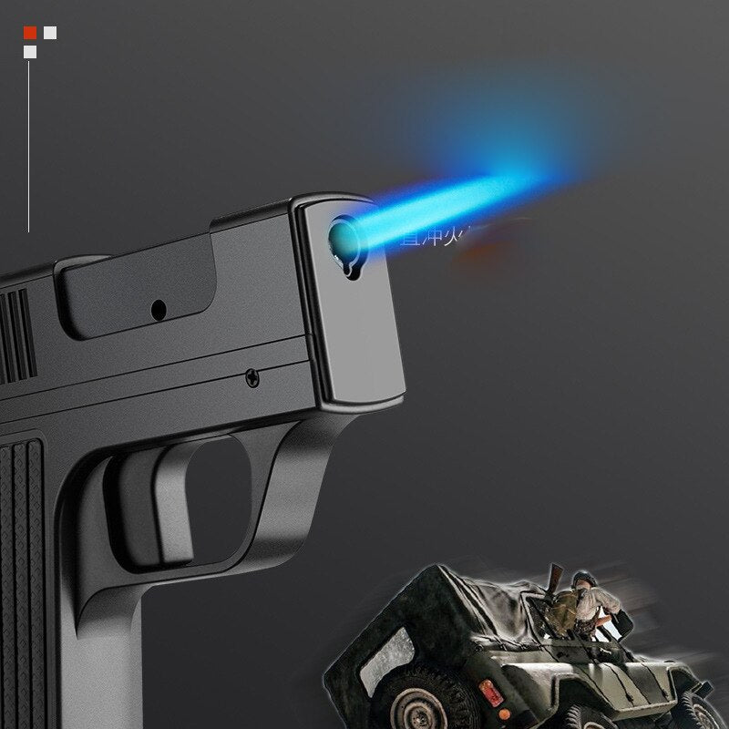 Cool Pistol Lighter with 10 Count Cigarette Case Butane Gas Lighter Soldering Gun Windproof Cigar Lighter Unusual Men's Gift