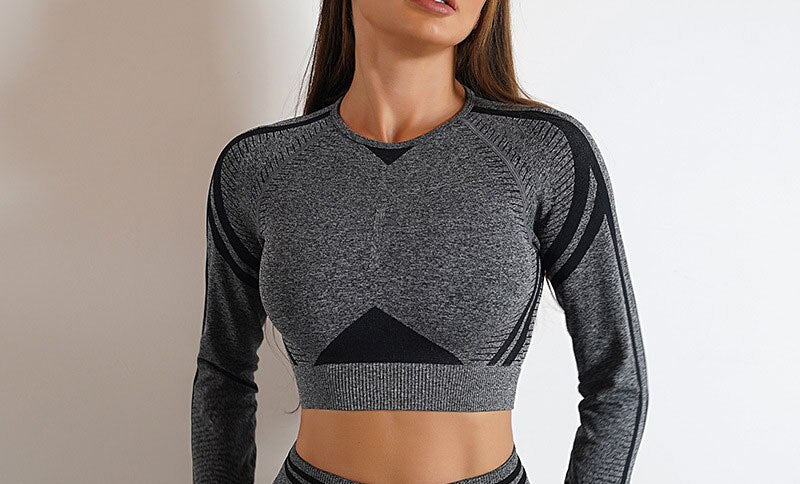 Seamless Gym Clothes Women Fitness Leggings Sport Long Sleeve Yoga Set Running Workout Sportswear High Waist Legging Outfit Wear