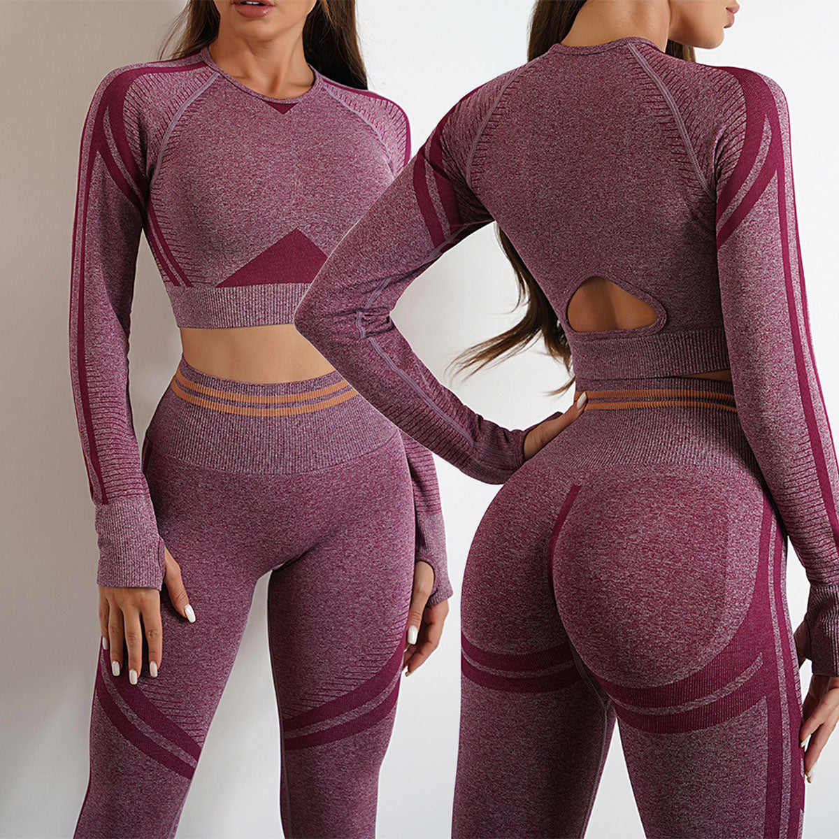 Seamless Gym Clothes Women Fitness Leggings Sport Long Sleeve Yoga Set Running Workout Sportswear High Waist Legging Outfit Wear