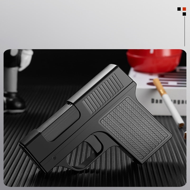 Cool Pistol Lighter with 10 Count Cigarette Case Butane Gas Lighter Soldering Gun Windproof Cigar Lighter Unusual Men's Gift