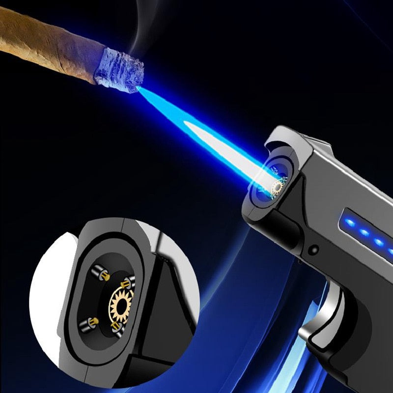 Jet Gas Torch Gun Lighter Pistol Metal Creative Folding Electric Plasma Butane Flame Windproof Rechargeable Usb Dual Arc Lighter