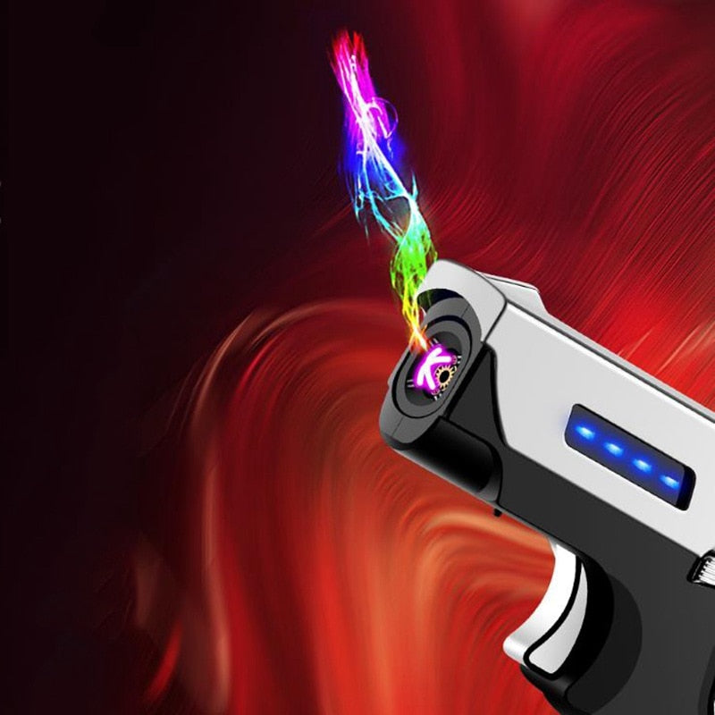 Jet Gas Torch Gun Lighter Pistol Metal Creative Folding Electric Plasma Butane Flame Windproof Rechargeable Usb Dual Arc Lighter