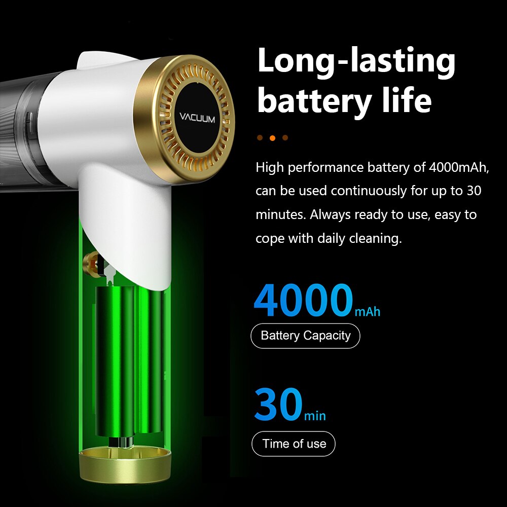 Handheld Vacuum Cleaner Wireless 9000Pa Powerful Suction Vaccume Cleaning Machine with LED Light Collapsible for Home and Car