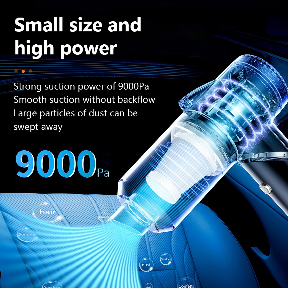 Handheld Vacuum Cleaner Wireless 9000Pa Powerful Suction Vaccume Cleaning Machine with LED Light Collapsible for Home and Car